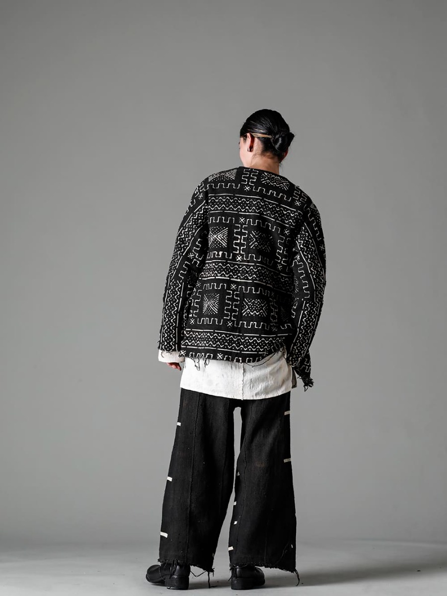 OLUBIYI THOMAS 23SS スタイリング アフリカの文化を取り入れたダイナミックなテキスタイル - 3202.7-1 Kimono Back Cardigan 2305.9 pleated bib shirt 2507.94-2 Wide leg drawstring trousers #2 Classic Derby Shoes Lace-up Double Sole - Horse Full Grain - 792Z 1-003