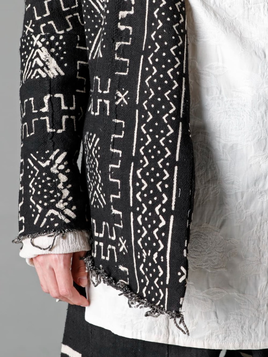 OLUBIYI THOMAS 23SS 白く幾何学模様が染め抜かれたボゴランフィニ柄  - 3202.7-1 Kimono Back Cardigan 2305.9 pleated bib shirt 2-003