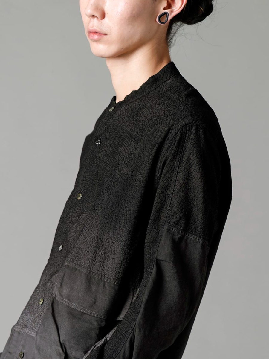 The Viridi-anne 2023SS This item has a high degree of perfection in its design.  - VI-3580-02 - Embroidered Cloth Gradation Dye Band Collar Shirt 2-003