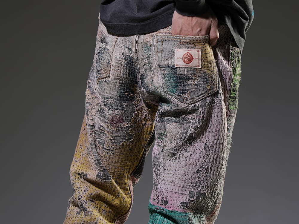 プロレタ リ アート 2023SS 圧倒的な加工技術によって生み出される、特別な1本 - UROBOROS-DENIM-JEANS-MULCH-32-22-23AW(BORO デニムパンツ ビーズ付き) - 3-007