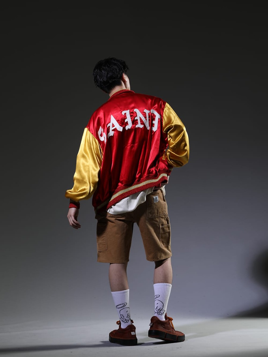 SAINT MICHAEL / individual sentiments / TAKAHIROMIYASHITATheSoloist / Gerochristo / INNOCENCE NY / GUIDI 2023SS - The luxurious look with spring-like shorts. - SM-S23-0000-068(SAINT Varsity Jacket) CT56S-MJ28(Cotton Washed Jersey One-Piece Pattern S/S T-Shirts Off White) sa.0038SS23-Gold(sa.ball chain necklace. -S- regular Gold) GP3(GP3 - Cross Pendant) innocence-ny-2nd-1-7(REWORKED PAINTER SHORTS) SM-S23-0000-105(Angel Socks White) GJ02-CO98T(Laced Up Boots - Horse Full Grain Leather - GJ02 CO98T) - 1-004