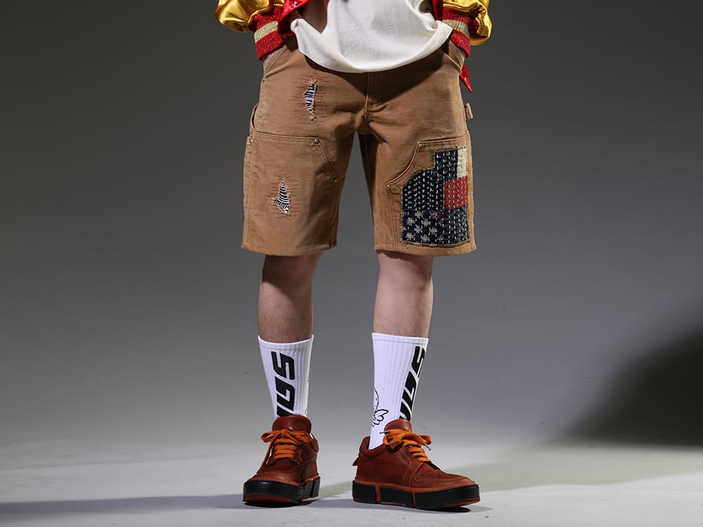 INNOCENCE NY / SAINT MICHAEL / GUIDI 2023SS Custom denim mixing Japanese and Western elements - innocence-ny-2nd-1-7(REWORKED PAINTER SHORTS) SM-S23-0000-105(Angel Socks White) GJ02-CO98T(Laced Up Boots - Horse Full Grain Leather - GJ02 CO98T) - 3-001