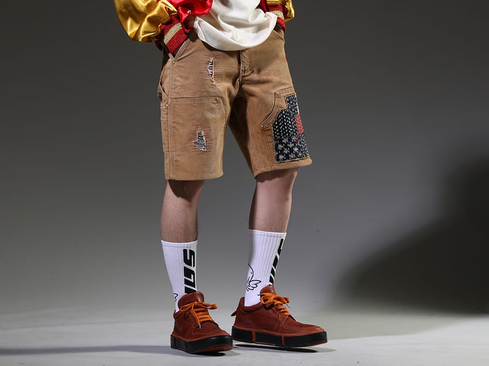 INNOCENCE NY / SAINT MICHAEL / GUIDI 2023SS Custom denim mixing Japanese and Western elements - innocence-ny-2nd-1-7(REWORKED PAINTER SHORTS) SM-S23-0000-105(Angel Socks White) GJ02-CO98T(Laced Up Boots - Horse Full Grain Leather - GJ02 CO98T) - 3-002