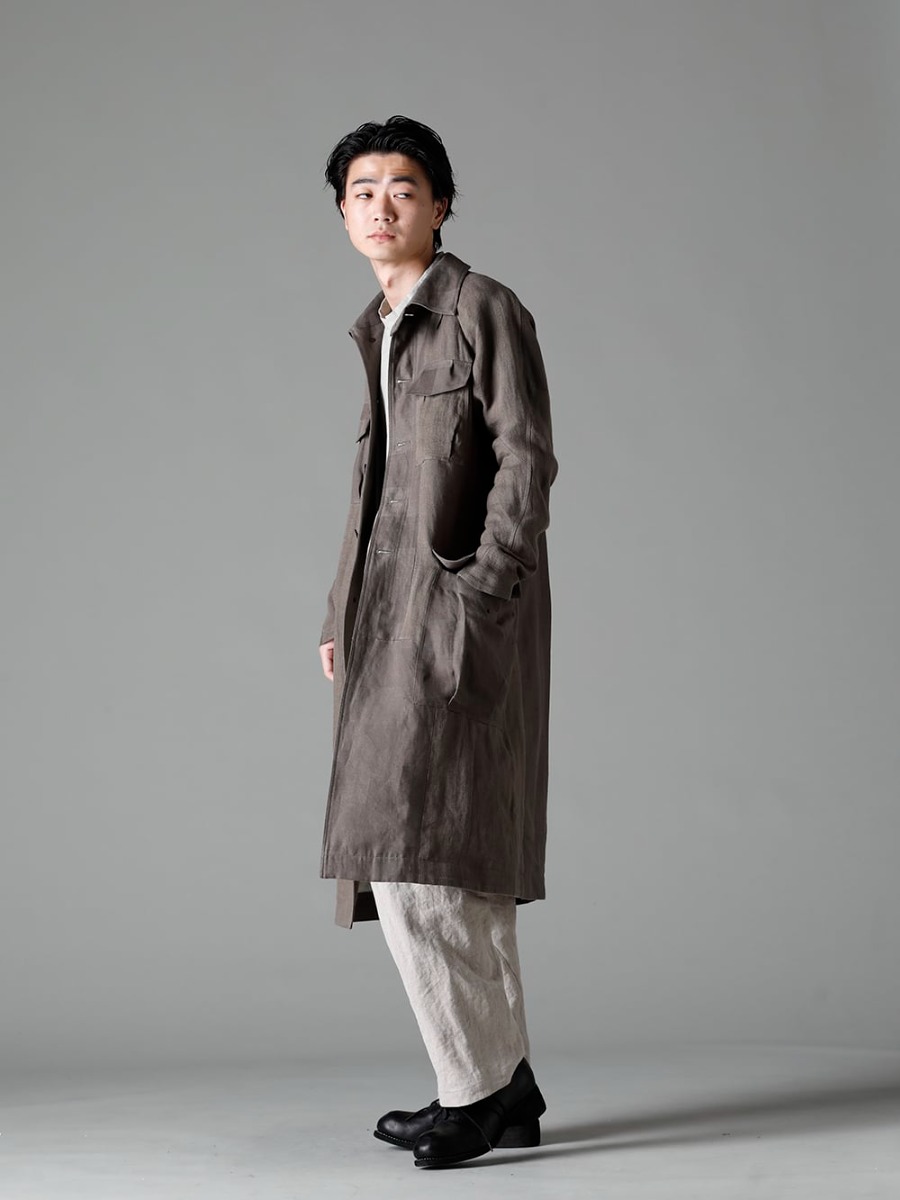 DEVOA 23SS Get comfortable in early spring with an ingenious linen fabric - CTI-BMMC Coat Linen combination - SH33-LC18-Ecru Pinstripe Cotton Mao Collar L/S Shirts Ecru - PA68L-LI20 Heavy Canvas Linen Cropped Pants - PL10L-BLKT Orthopaedic Derby Shoes Horse Full Grain Leather - PL10L - PL10L 1-003