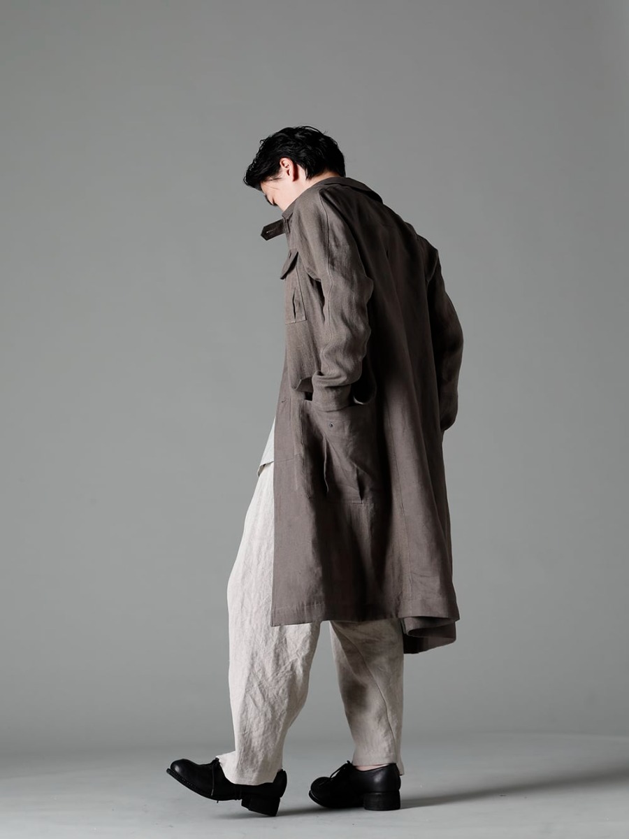 DEVOA 23SS Get comfortable in early spring with an ingenious linen fabric - CTI-BMMC Coat Linen combination - SH33-LC18-Ecru Pinstripe Cotton Mao Collar L/S Shirts Ecru - PA68L-LI20 Heavy Canvas Linen Cropped Pants - PL10L-BLKT Orthopaedic Derby Shoes Horse Full Grain Leather - PL10L - PL10L 1-005