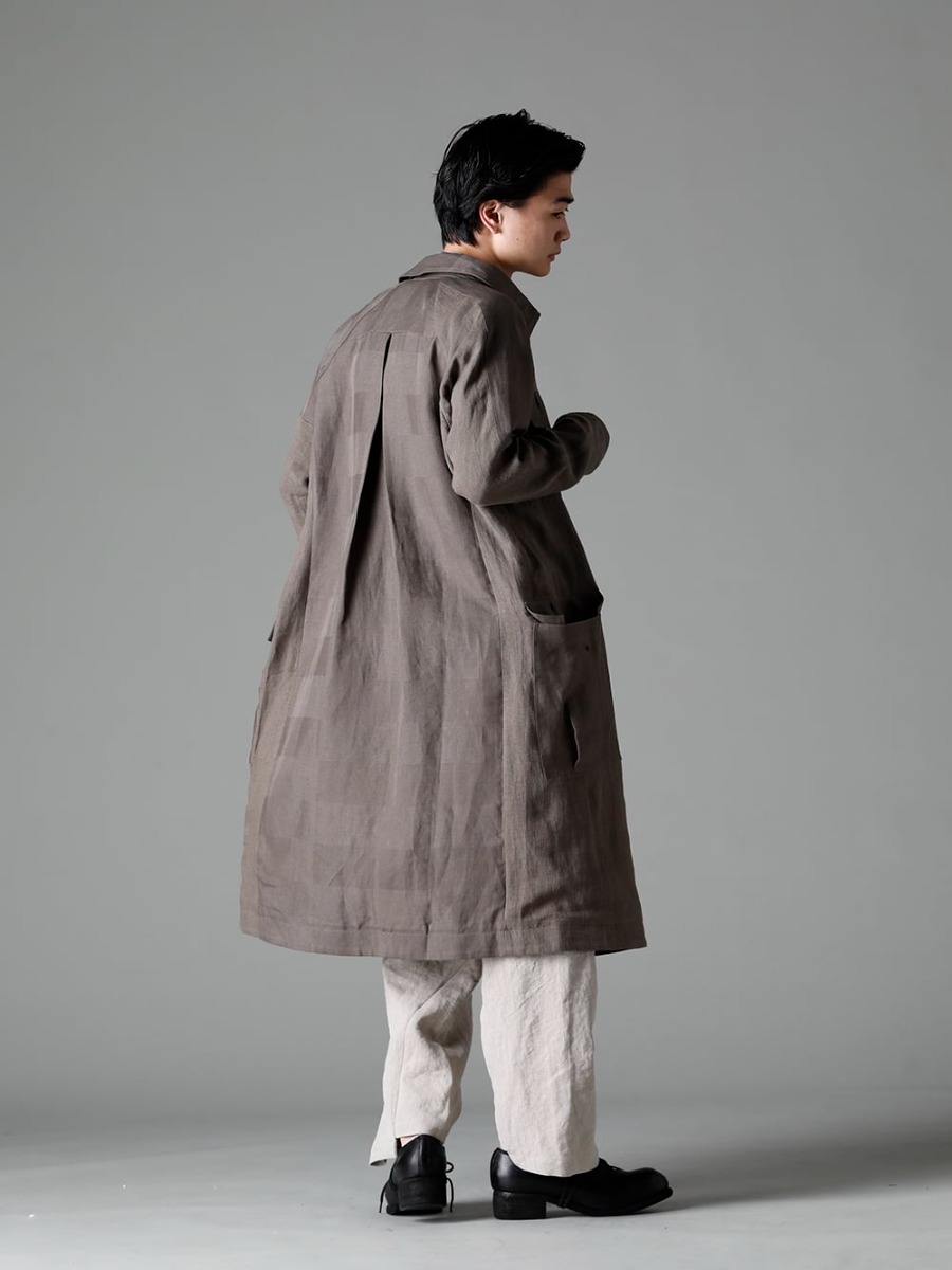 DEVOA 23SS 工夫されたリネン生地で春先を快適に過ごす - CTI-BMMC Coat Linen combination - SH33-LC18-Ecru Pinstripe cotton Mao collar L/S shirt ecru - PA68L-LI20 Heavy Canvas Linen Cropped Pants - PL10L-BLKT Orthopedic Derby Shoes Horse Full Grain Leather - PL10L 1-005