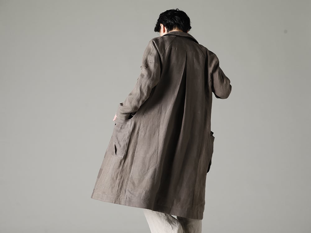 DEVOA 23SS Long coats, a necessity for men's fashion - CTI-BMMC Coat Linen combination - SH33-LC18-Ecru Pinstripe cotton Mao collar L/S shirt ecru 2-001