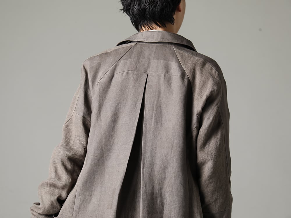 DEVOA 23SS Men's fashion essentials, long coats  - CTI-BMMC Coat Linen combination - SH33-LC18-Ecru Pinstripe Cotton Mao Collar L/S Shirts Ecru 2-005