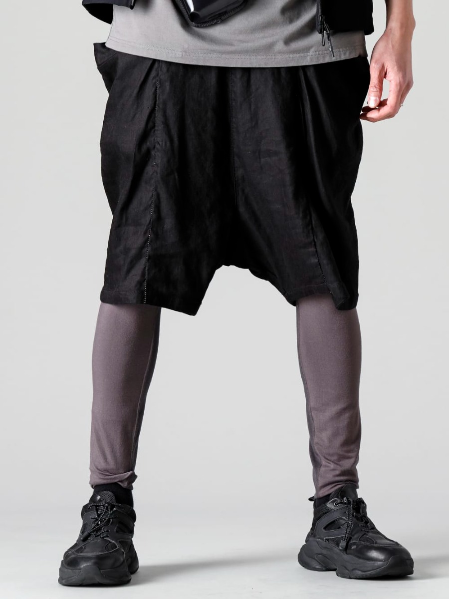RIPVANWINKLE 2023SS RIPVANWINKLE's sarouel jodhpurs shorts with a deep crotch but with elegance RW-537 - Sarrouel Jodhpur Shorts - RW-518-M.Gray × G.Gray - Bi-Color Leggins M.Gray × G.Gray - SCV186C016 Black - Night Run Light Black 3-001