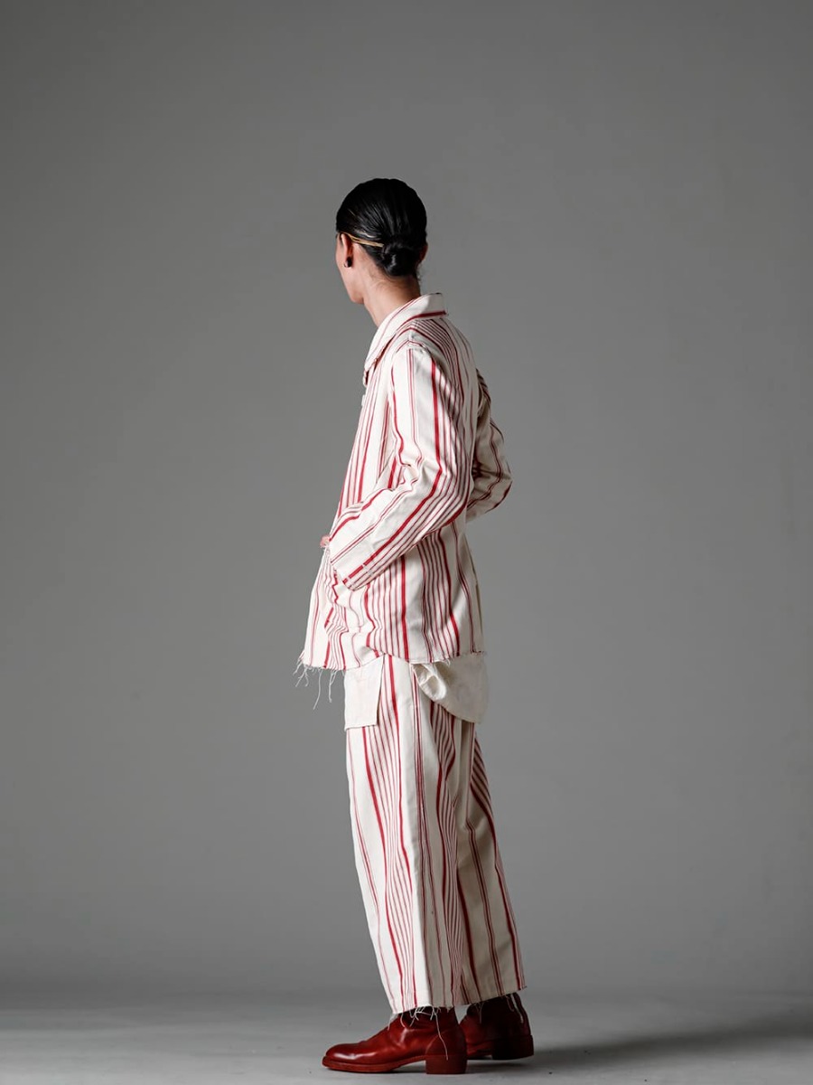 Olubiyi Thomas 23SS Styling Symbols of Resurrection in Greek Mythology - 3204.5 Double Breasted Work Jacket 2305.9 pleated bib shirt 2507.8 Wide leg kickback drawstring trousers PL1-red Front Zip Boots Double Sole - Horse Full Grain Leather 1-002