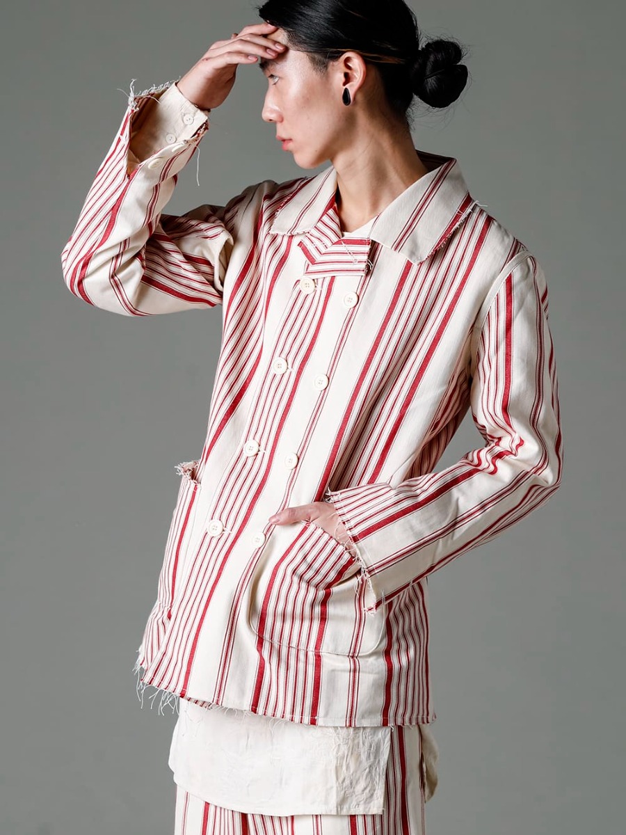 Olubiyi Thomas 23SS Inspired by '50s railroad jackets  - 3204.5 Double Breasted Work Jacket 2305.9 pleated bib shirt  2-002