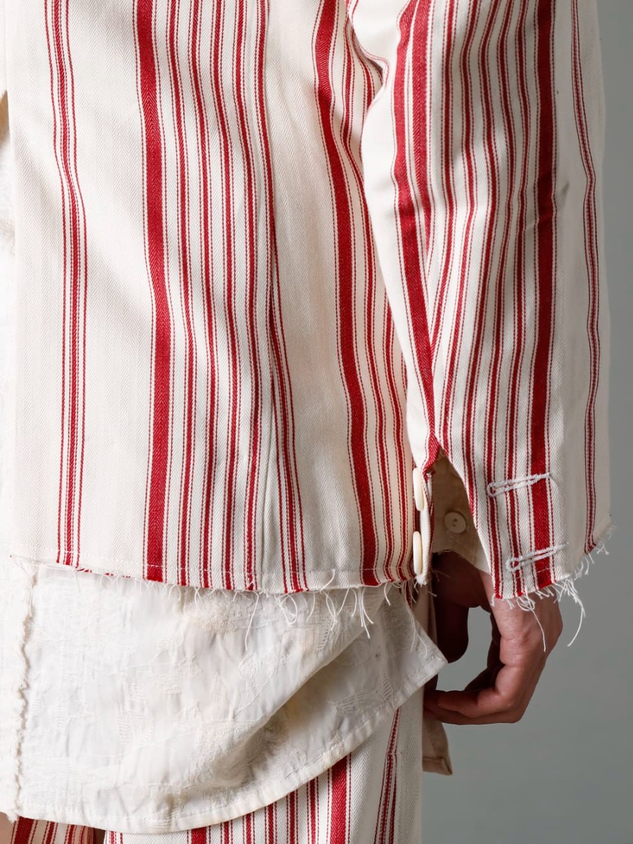 Olubiyi Thomas 23SS Inspired by '50s railroad jackets  - 3204.5 Double Breasted Work Jacket 2305.9 pleated bib shirt  2-004