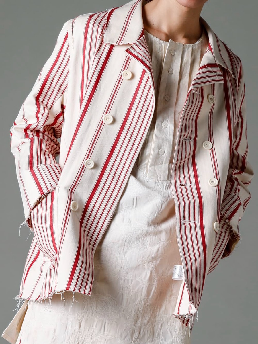 Olubiyi Thomas 23SS Inspired by '50s railroad jackets  - 3204.5 Double Breasted Work Jacket 2305.9 pleated bib shirt  2-006