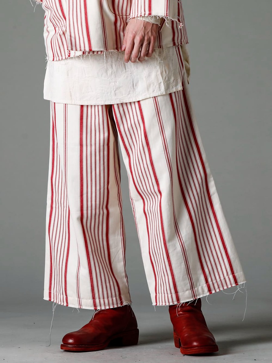 Olubiyi Thomas 23SS Cropped drawstring trousers and an attractive floral jacquard shirt 2507.8 Wide leg kickback drawstring trousers PL1-red Front Zip Boots Double Sole - Horse Full Grain Leather 3-001