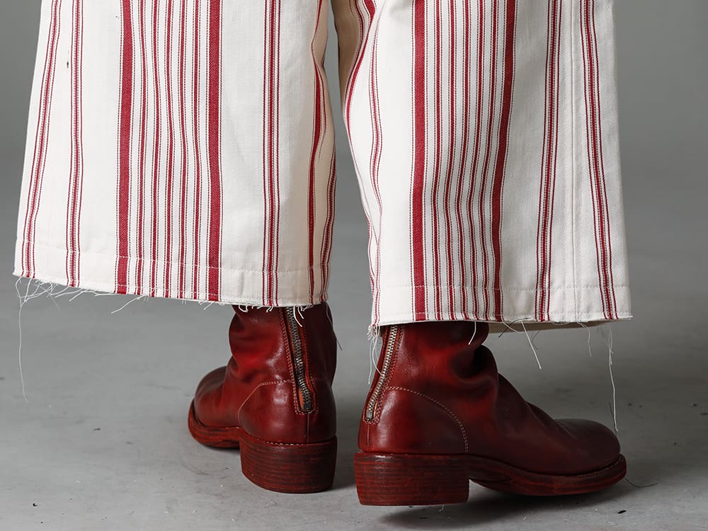 Olubiyi Thomas 23SS Cropped drawstring trousers and an attractive floral jacquard shirt - 2507.8 Wide leg kickback drawstring trousers PL1-red Front Zip Boots Double Sole - Horse Full Grain Leather 3-004