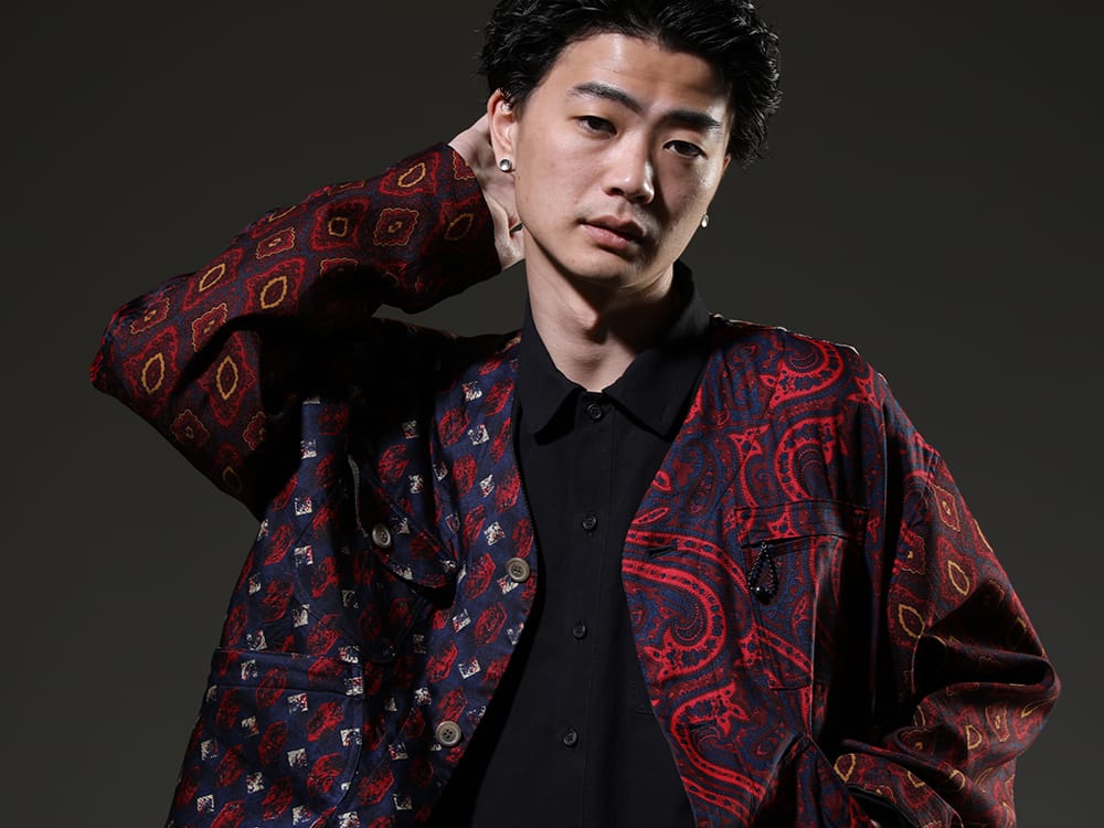 ink / O PROJECT 2023SS - Hunt Jacket Made of Vintage Scarves - ink23-01-Blue-M(Classy hunt jacket Blue) O15SRT4-BLACK(BOMBER SHIRTS Water-Repellent Dense Cloth BLACK) - 2-004