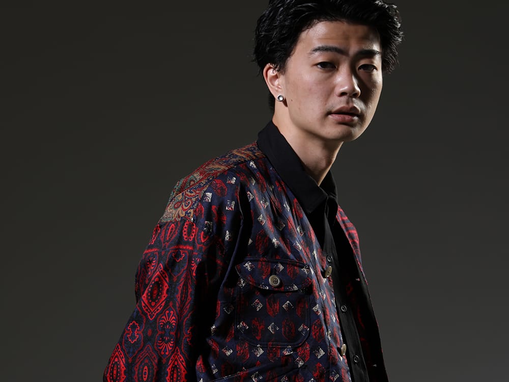 ink / O PROJECT 2023SS - Hunt Jacket Made of Vintage Scarves - ink23-01-Blue-M(Classy hunt jacket Blue) O15SRT4-BLACK(BOMBER SHIRTS Water-Repellent Dense Cloth BLACK) - 2-005