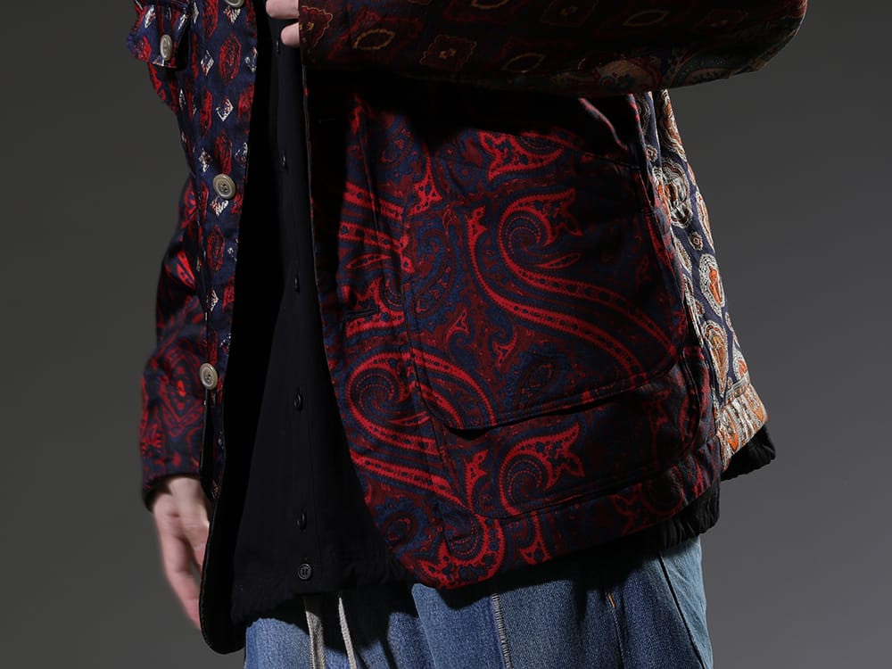 ink / O PROJECT 2023SS - Hunt Jacket Made of Vintage Scarves - ink23-01-Blue-M(Classy hunt jacket Blue) O15SRT4-BLACK(BOMBER SHIRTS Water-Repellent Dense Cloth BLACK) - 2-007