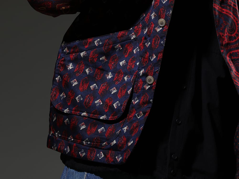 ink / O PROJECT 2023SS - Hunt Jacket Made of Vintage Scarves - ink23-01-Blue-M(Classy hunt jacket Blue) O15SRT4-BLACK(BOMBER SHIRTS Water-Repellent Dense Cloth BLACK) - 2-008