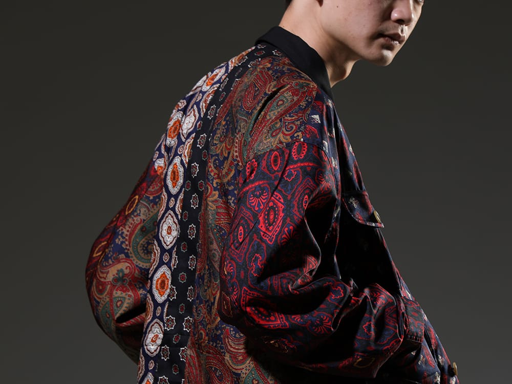 ink 2023SS - Hunt Jacket Made of Vintage Scarves - SMink23-01-Blue-M(Classy hunt jacket Blue) - 2-009