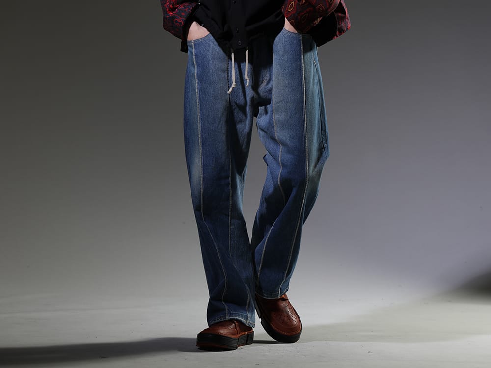 ink / GUIDI 2023SS Reconstructed Denim Pants Made from Multiple Brands - ink23-12-M-1(The jumble pants - M1) GJ02-CO98T(Laced Up Boots - Horse Full Grain Leather - GJ02 CO98T) - 3-001