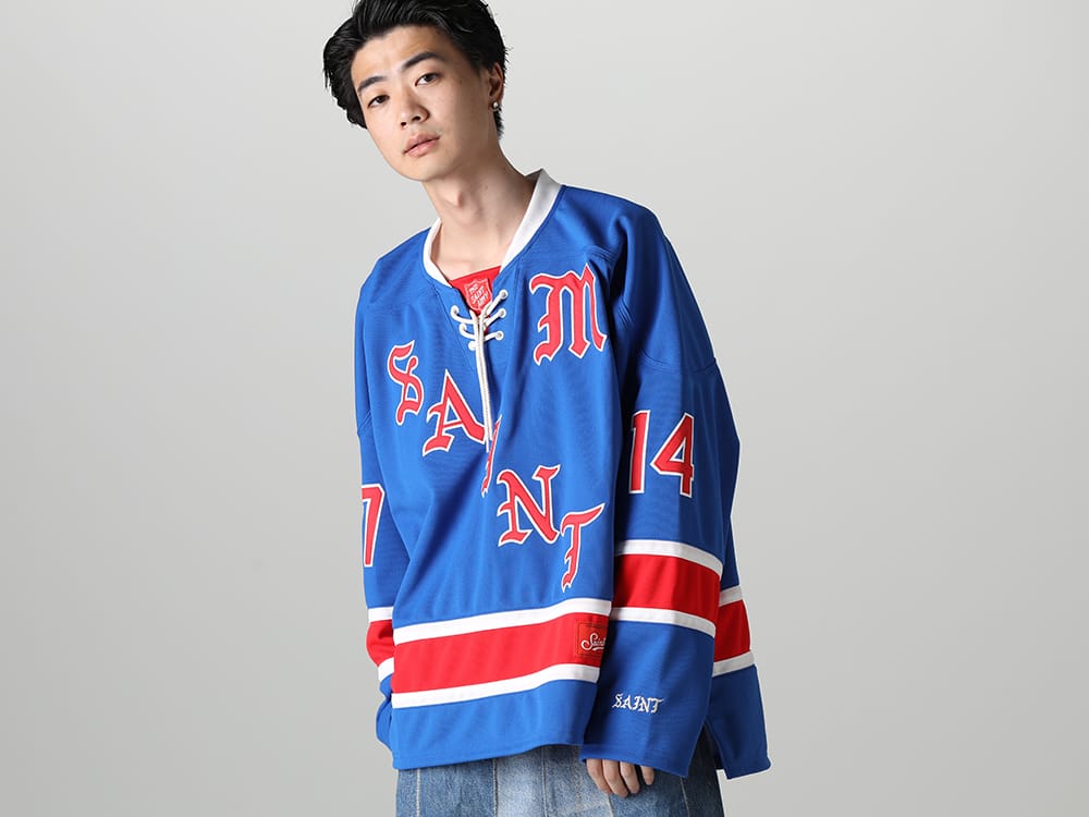 セントマイケル 2023SS - ©️SAINT M××××××(セントマイケル) 2023春夏コレクションより第5弾目のアイテムがリリース！只今より店舗・通販にて同時販売開始！ - SM-S23-0000-034(GAMESHIRT ロングスリーブTシャツ ブルー) - 1-010