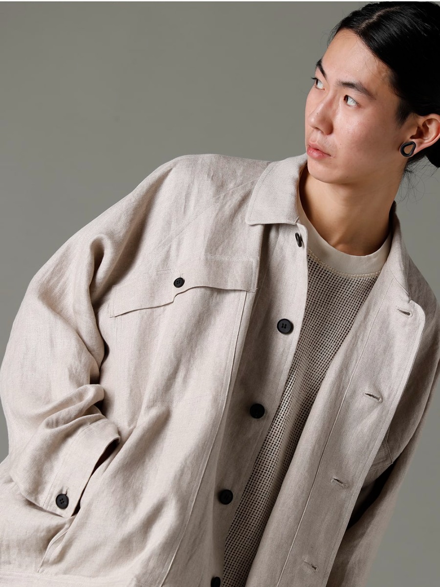 O project(オープロジェクト)  23SS(春夏) 優しく美しい曲線的シルエット  - O15JKT1-KINARI デニム ジャケット キナリ デンス ヘリンボーン O15TS1-mesh-KINARI SS TEE コットン メッシュ キナリ 2-005