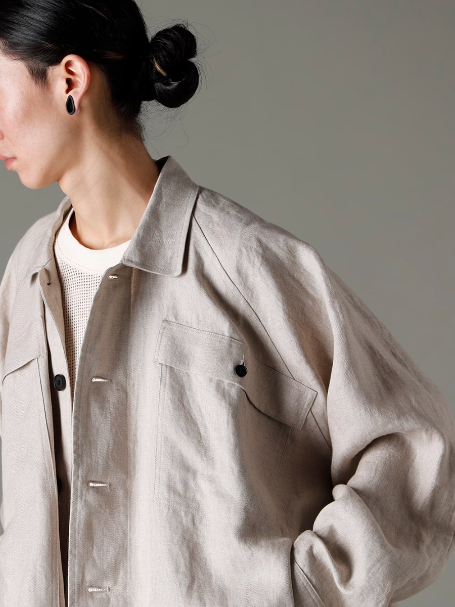 O project(オープロジェクト)  23SS(春夏) 優しく美しい曲線的シルエット  - O15JKT1-KINARI デニム ジャケット キナリ デンス ヘリンボーン O15TS1-mesh-KINARI SS TEE コットン メッシュ キナリ 2-006