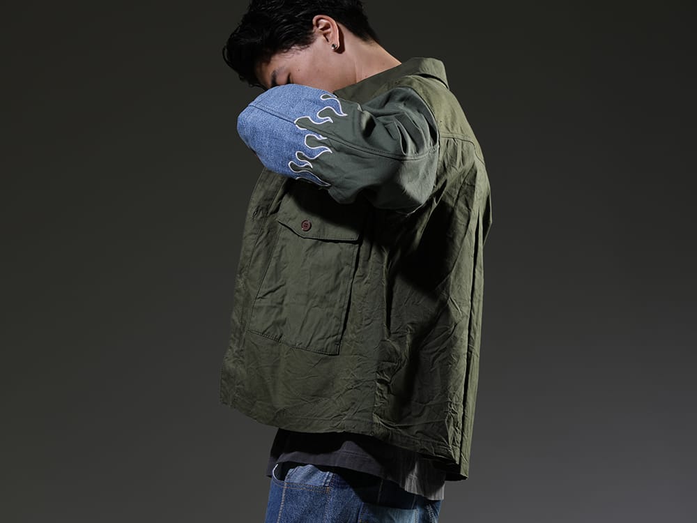 インク 2023SS - 袖口のファイヤーパターンが特徴的なミリタリージャケット - ink23-02-Denim-M-1(ファイアーエンブレムジャケット デニム - M1) - 2-002