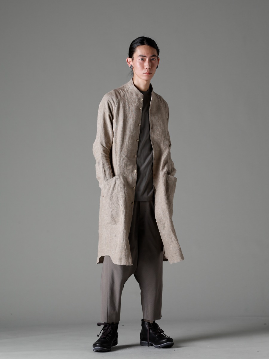 DEVOA 23SS long shirt with subtle checkered pattern. - sHN-RTHL-Dune long Shirt Ramie Dune 3-001