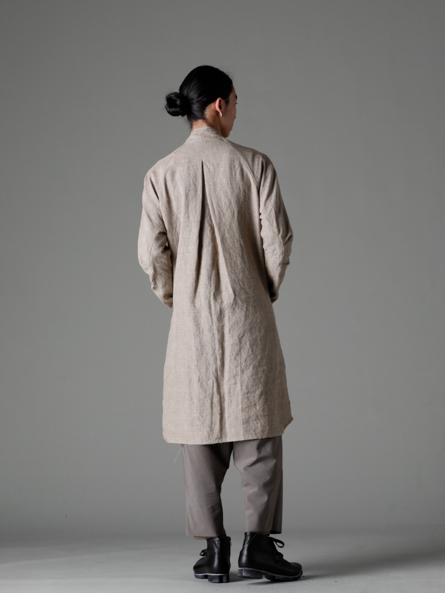 DEVOA 23SS long shirt with subtle checkered pattern. - sHN-RTHL-Dune long Shirt Ramie Dune 3-003