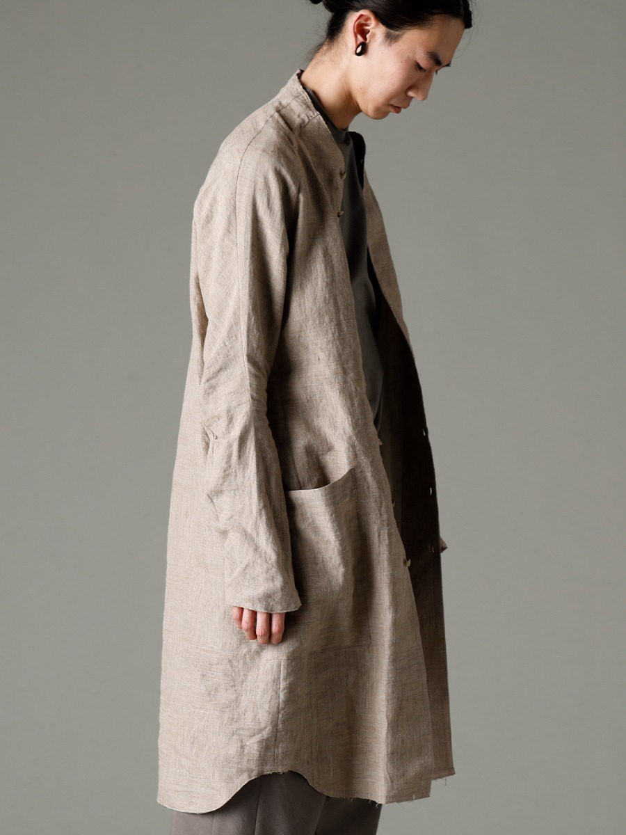 DEVOA 23SS long shirt with subtle checkered pattern. - sHN-RTHL-Dune long Shirt Ramie Dune 3-005