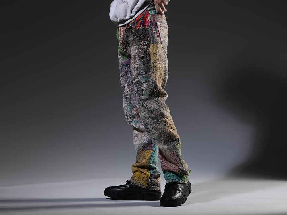 PROLETA RE ART - プロレタ リ アート 2023SS 見出し3 - UROBOROS-DENIM-JEANS-MULCH-32-22-23AW - BORO デニムパンツ ビーズ付き - GJ02-BLKT - レースアップブーツ - ホースフルグレインレザー - GJ02 3-002