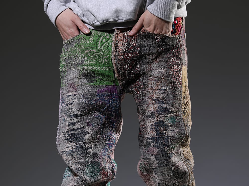 PROLETA RE ART - プロレタ リ アート 2023SS 見出し3 - UROBOROS-DENIM-JEANS-MULCH-32-22-23AW - BORO デニムパンツ ビーズ付き 3-004