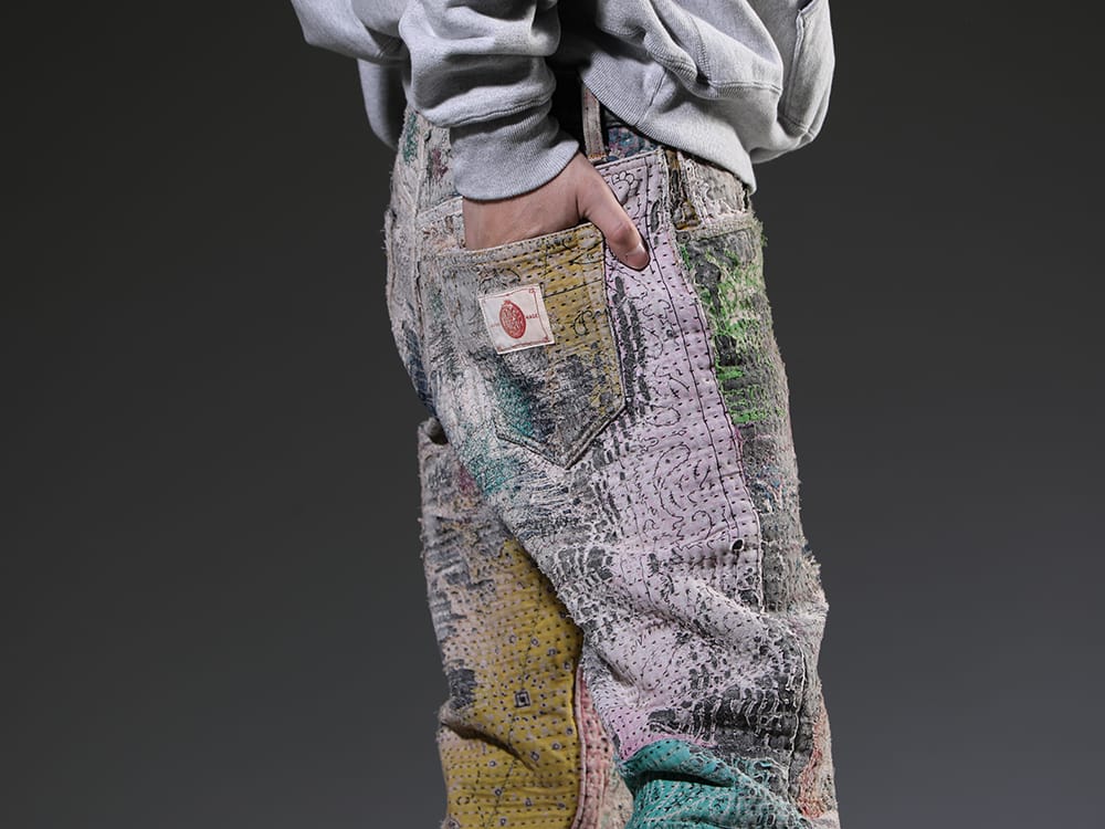 PROLETA RE ART - プロレタ リ アート 2023SS 見出し3 - UROBOROS-DENIM-JEANS-MULCH-32-22-23AW - BORO デニムパンツ ビーズ付き 3-005