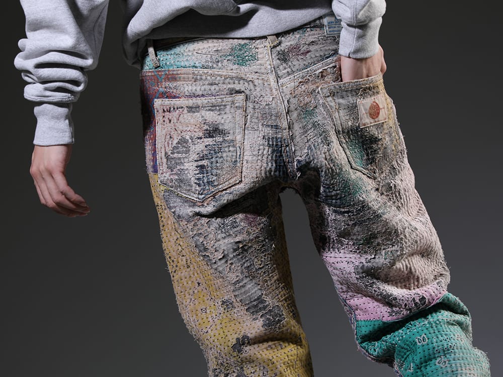 PROLETA RE ART - プロレタ リ アート 2023SS 見出し3 - UROBOROS-DENIM-JEANS-MULCH-32-22-23AW - BORO デニムパンツ ビーズ付き 3-006