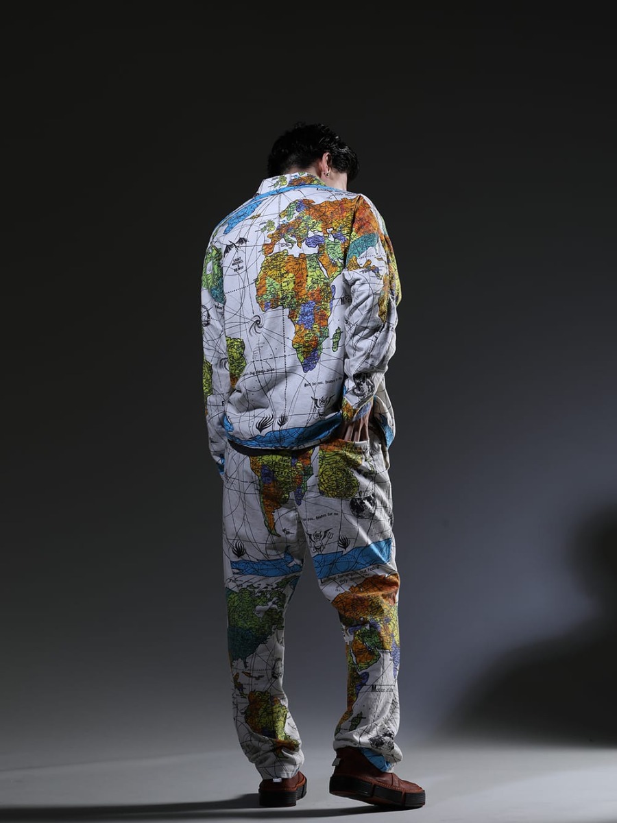 SAINT MICHAEL / GUIDI 2023SS - An eye-catching setup with original graphics - SM-S23-0000-082(©SAINT M×××××× × Dr. Woo WORLD MAP Pajama Shirt) SM-S23-0000-029(EVIL SPILIT Long sleeve T-shirt) SM-S23-0000-083(©SAINT M×××××× × Dr. Woo WORLD MAP Pajama Pants) GJ02-CO98T(Laced Up Boots - Horse Full Grain Leather - GJ02 CO98T) - 1-004