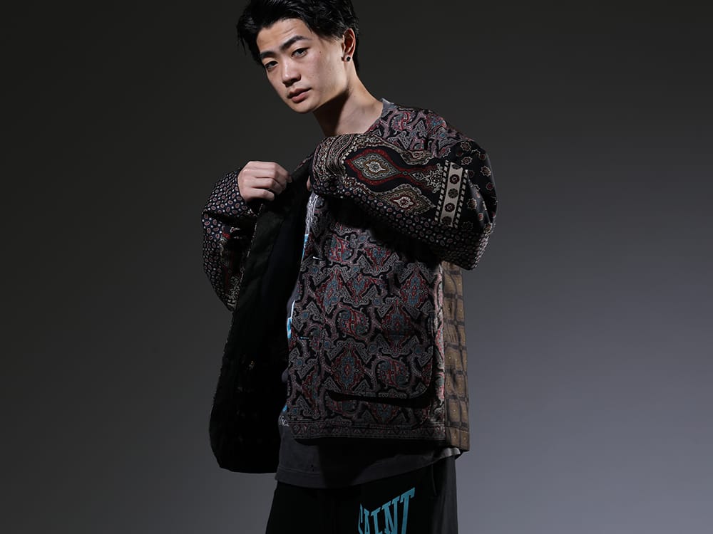 インク 2023SS - ヴィンテージスカーフをジャケットへ再構築 - ink23-01-Blue-L(クラッシーハントジャケット ブルー) - 2-002