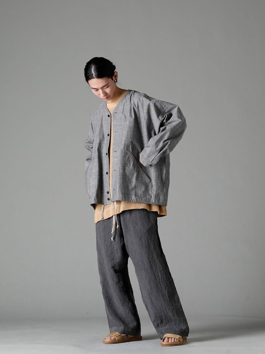 O project 23SS style The combination of an ink-like gray with a refreshing mustard color that blends freshness. - O15SRT2-GREY-SUMI Coverall Shirt Gray Smi Chambray O15TS1-mesh-YELLOW-BEIGE SS TEE Cotton mesh yellow beige O15TR4-DK-SUMI Jogging Trousers Dark Smear Dye Flux Lone US9561-Tan Men's Sandals Tan  1-003