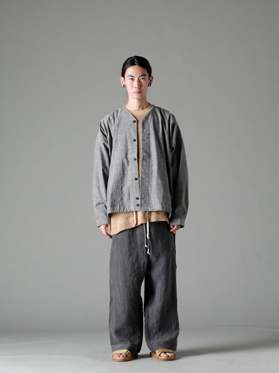 O project 23SS O15SRT2-GREY-SUMI Coverall Shirt Gray Smi Chambray O15TS1-mesh-YELLOW-BEIGE SS TEE Cotton mesh yellow beige O15TR4-DK-SUMI Jogging Trousers Dark Smear Dye Flux Lone US9561-Tan Men's Sandals Tan   4-001