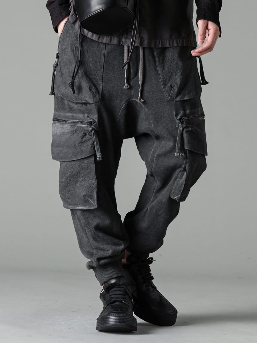 D.HYGEN - ディーハイゲン 2023SS 合わせはアルチザンブランドのアイテムで ST107-0723S-Charcoal - 無撚糸裏毛ドロップクロッチカーゴワイドジョガーパンツ チャコール - GJ02-BLKT - レースアップブーツ - ホースフルグレインレザー - GJ02 3-001