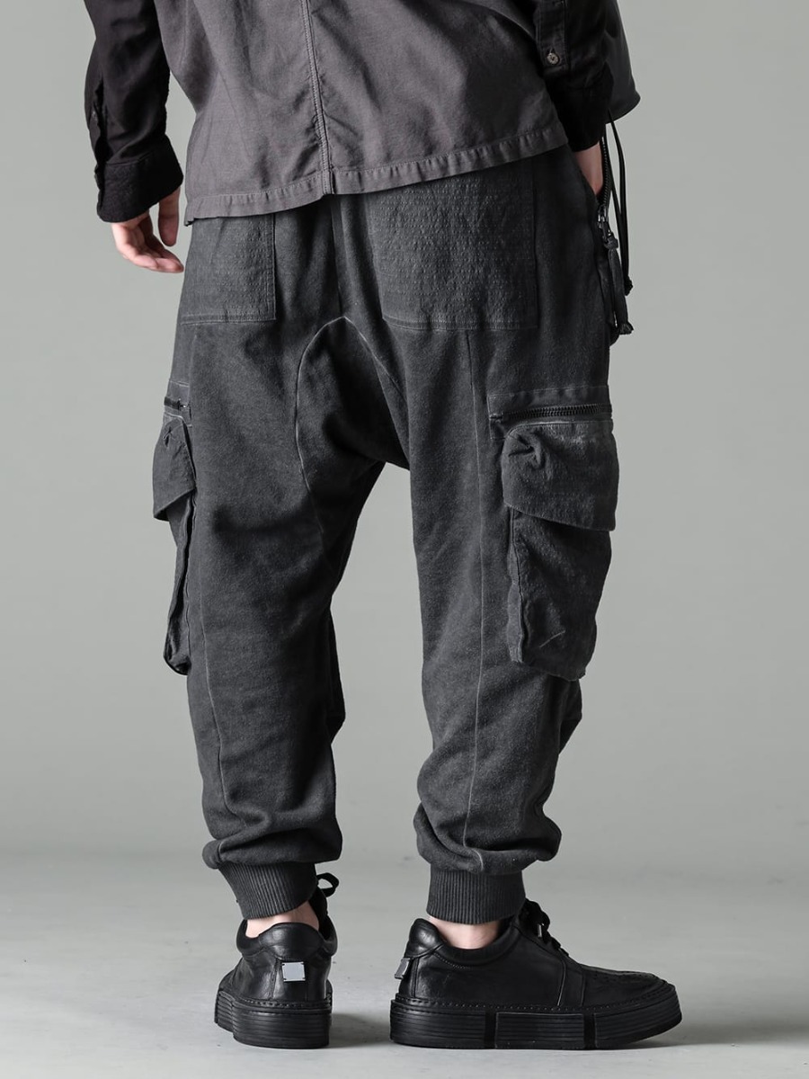 D.HYGEN - ディーハイゲン 2023SS 合わせはアルチザンブランドのアイテムで - ST107-0723S-Charcoal - 無撚糸裏毛ドロップクロッチカーゴワイドジョガーパンツ チャコール - GJ02-BLKT - レースアップブーツ - ホースフルグレインレザー - GJ02 3-002
