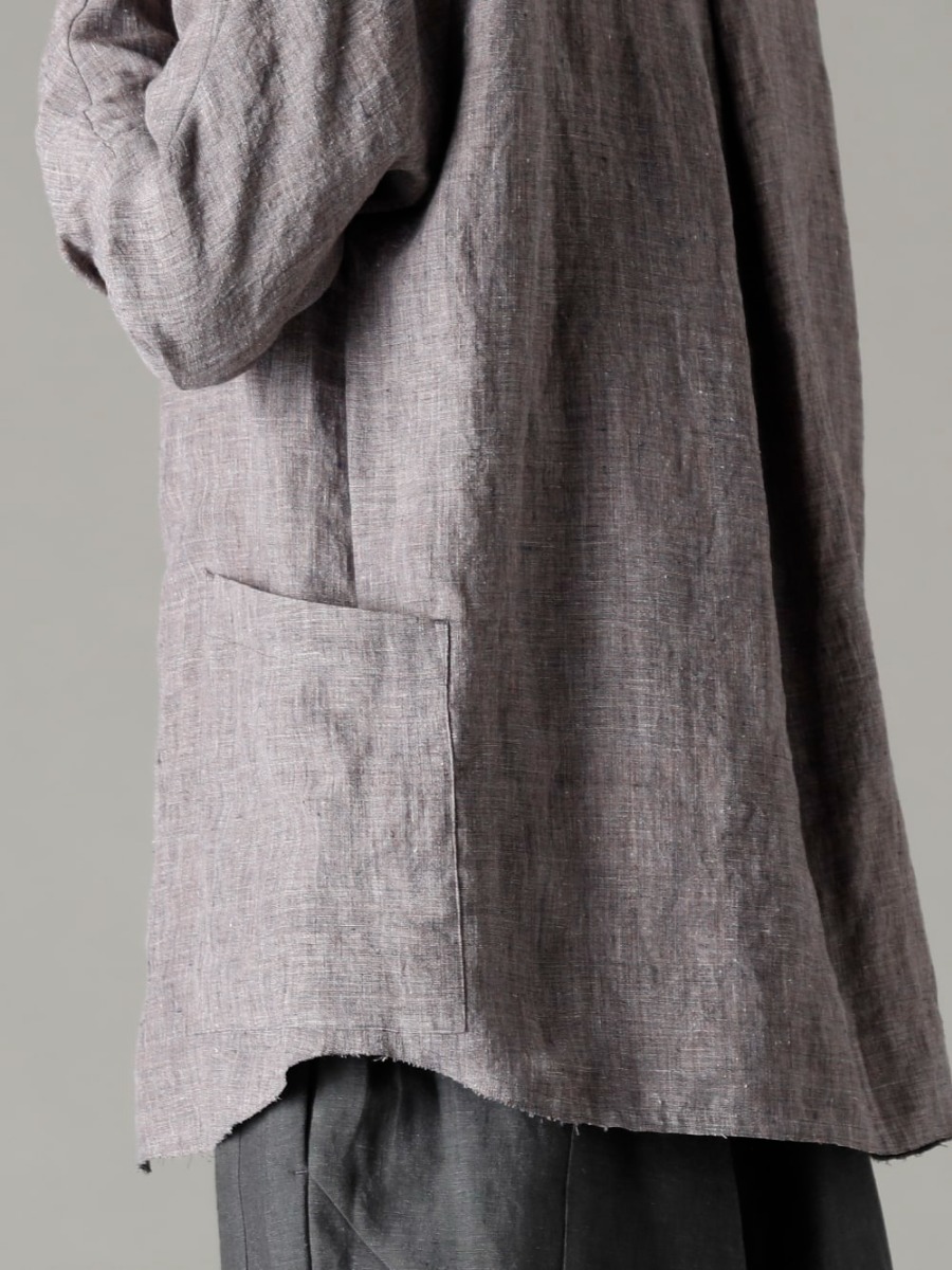 DEVOA 23SS Semi-high neck shirt with jacket details  - SHN-RTHR-Vintage-Blue Shirt Ramie Vintage Blue CSC-SSL3-Mud-Gray Long Sleeve Cotton Stretch Jersey Mud Gray 2-004