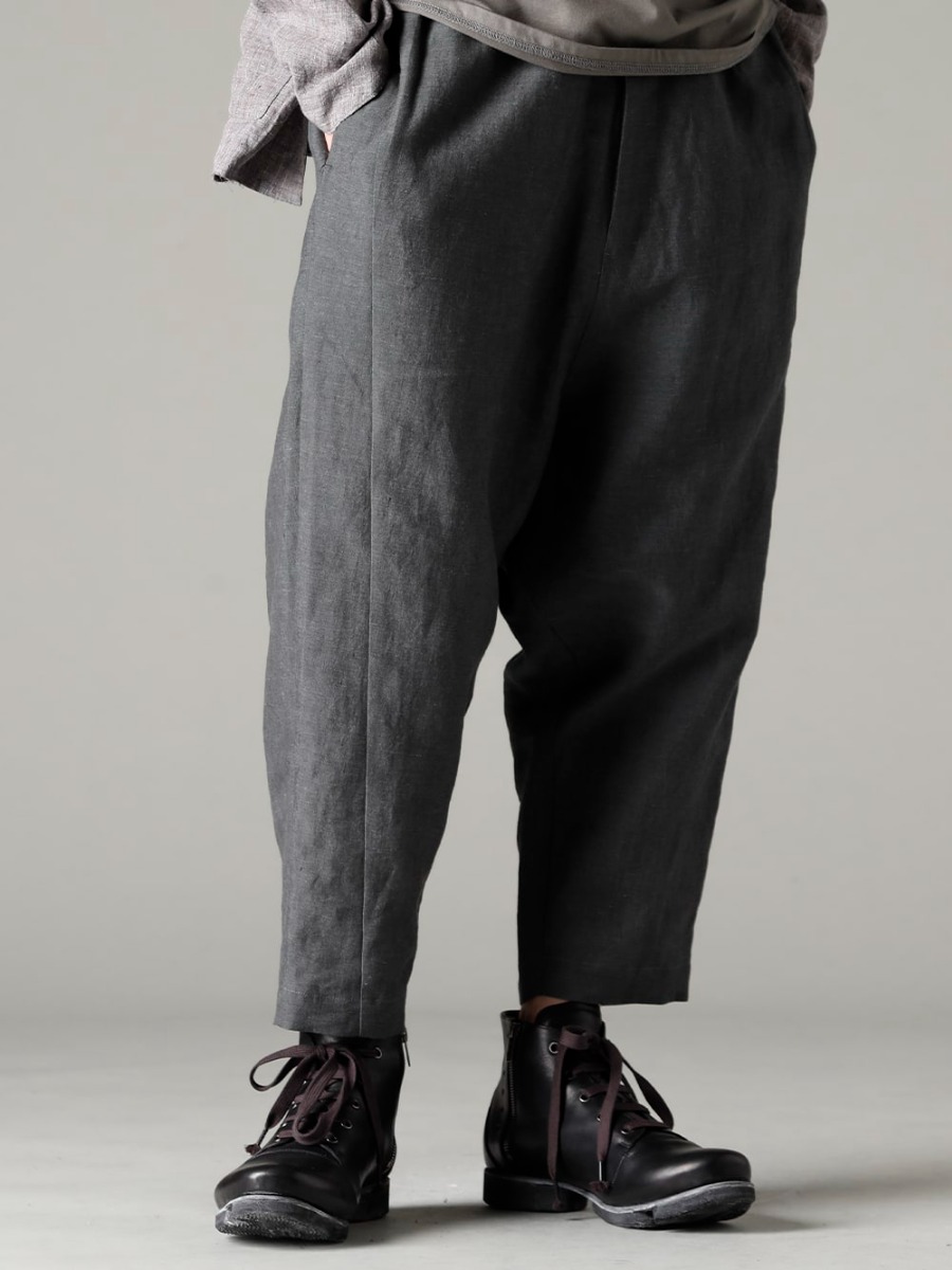 DEVOA 23SS The most useful material from late spring to midsummer - PTN-BLKL-Blue-Gray Dropped Crotch Cropped Pants Linen Blue Gray FW-CSHS Leather boots GUIDI Horse leather 3-001