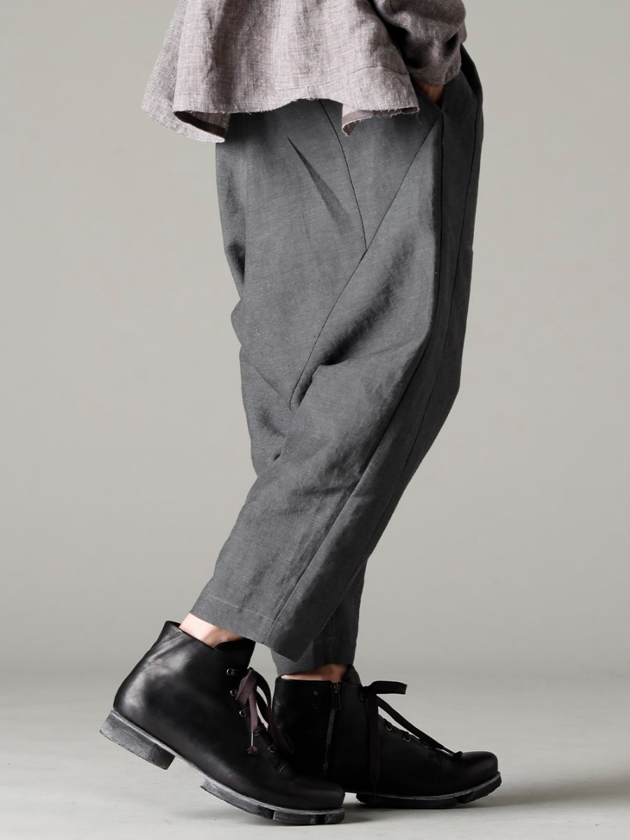 DEVOA 23SS The most useful material from late spring to midsummer - PTN-BLKL-Blue-Gray Dropped Crotch Cropped Pants Linen Blue Gray FW-CSHS Leather boots GUIDI Horse leather 3-002