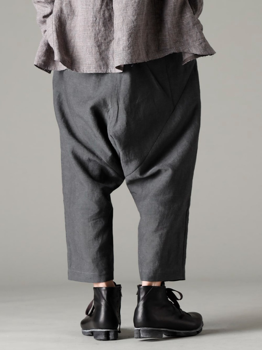 DEVOA 23SS The most useful material from late spring to midsummer - PTN-BLKL-Blue-Gray Dropped Crotch Cropped Pants Linen Blue Gray FW-CSHS Leather boots GUIDI Horse leather 3-003