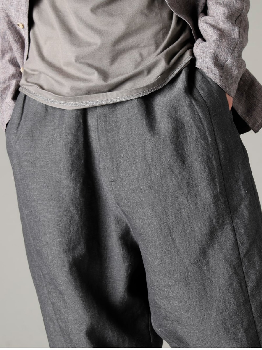 DEVOA 23SS The most useful material from late spring to midsummer - PTN-BLKL-Blue-Gray Dropped Crotch Cropped Pants Linen Blue Gray FW-CSHS Leather boots GUIDI Horse leather 3-004