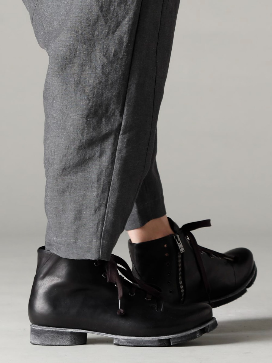 DEVOA 23SS The most useful material from late spring to midsummer - PTN-BLKL-Blue-Gray Dropped Crotch Cropped Pants Linen Blue Gray FW-CSHS Leather boots GUIDI Horse leather 3-006