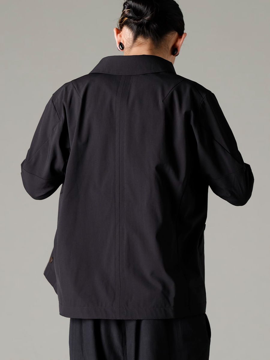 DEVOA(デヴォア) 23SS(春夏) 悪天候や日常のアクシデントにも対応できる機能を有した素材  - JKK-SDJC A-2 ジャケット シェラー ダイナミック CSC-SSB3-Mud-Gray プリントロングスリーブ コットンストレッチジャージー マッドグレー 2-007