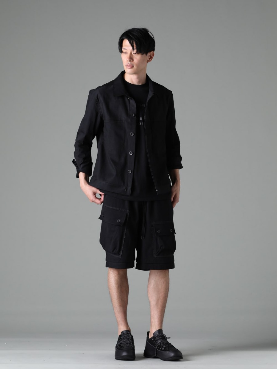 The Viridi-anne(ザ ヴィリジアン) 23SS(春夏) VI-3574-06-Black デニムジャケット ブラック VI-3612-01-Black フラグメント 半袖Tシャツ ブラック VI-3607-04-Black ジャージー ショート パンツ ブラック VI-3620-09-Black インヒールシューズ  4-001